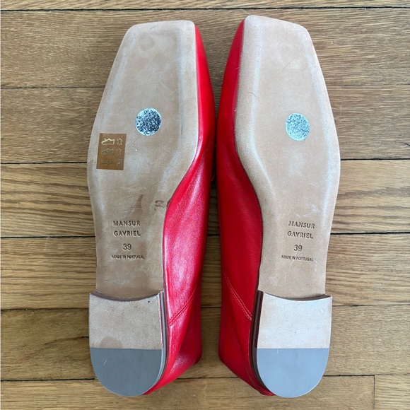 Mansur Gavriel Red Leather Square-Toe Flats - Picture 3 of 4